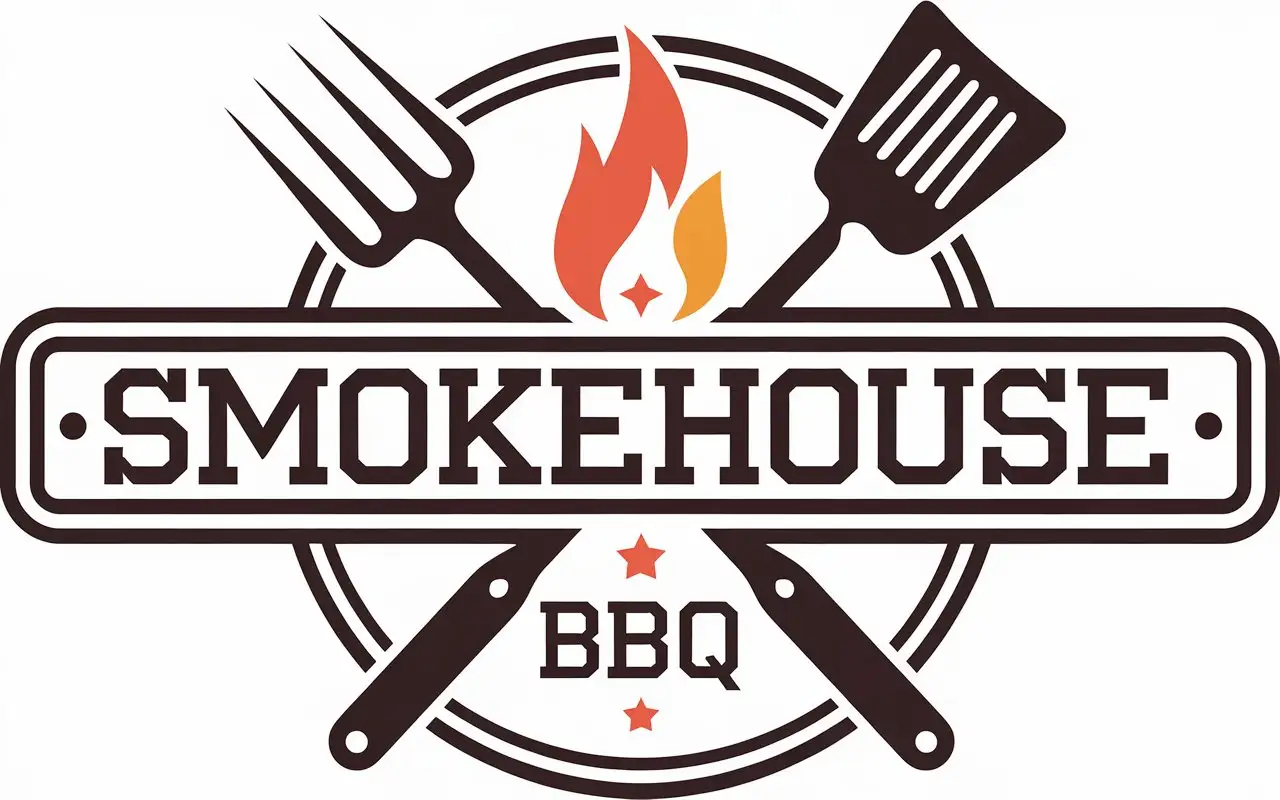 Smokehouse-BBQ-Logo-with-Flame-and-Grilling-Tools