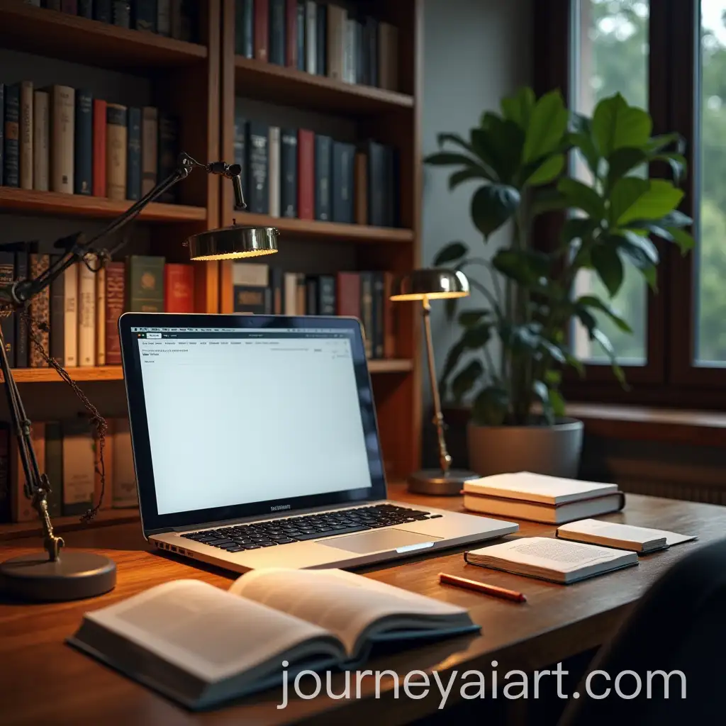 Desk-with-Books-Laptop-and-PostIt-Notes-for-Productive-Workspace