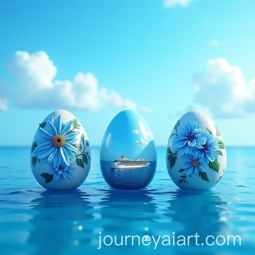 Blue-Easter-Eggs-with-Cruise-Ship-on-Ocean-Under-Clear-Sky