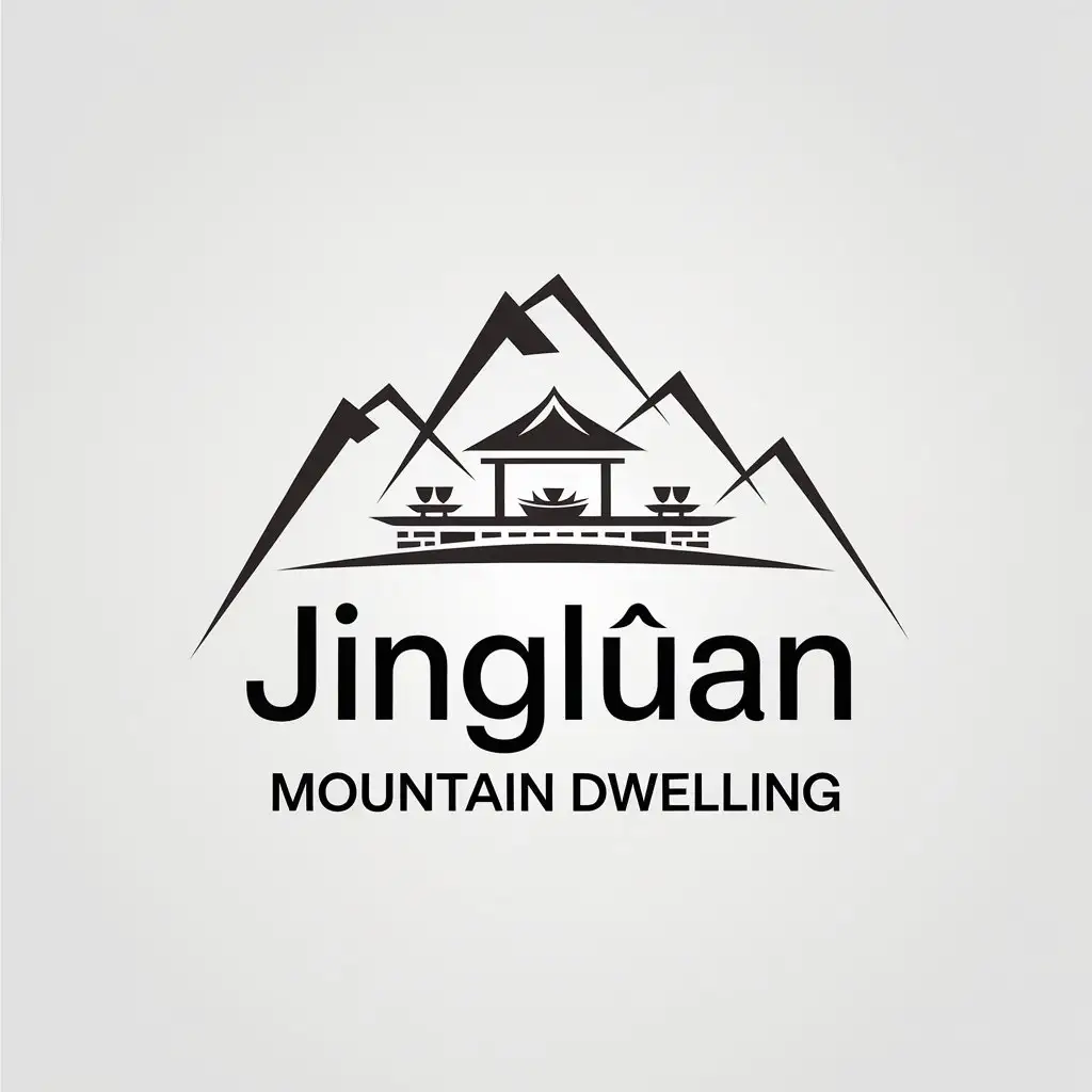 a vector logo design,with the text "Jinglüan mountain dwelling", main symbol:place for eating on the mountain top,Minimalistic,be used in Restaurant industry,clear background