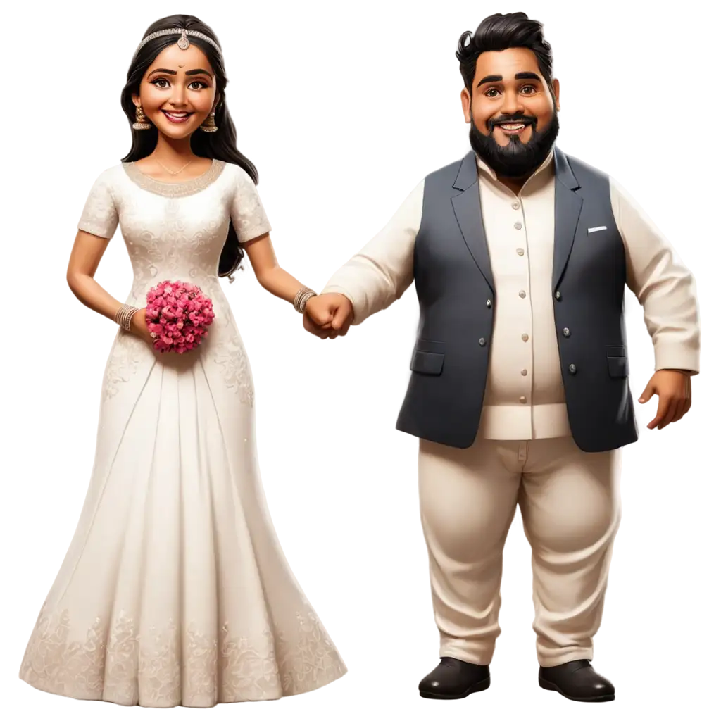 Vibrant-Indian-Wedding-Caricature-PNG-Image-of-a-Bride-and-Fat-Groom