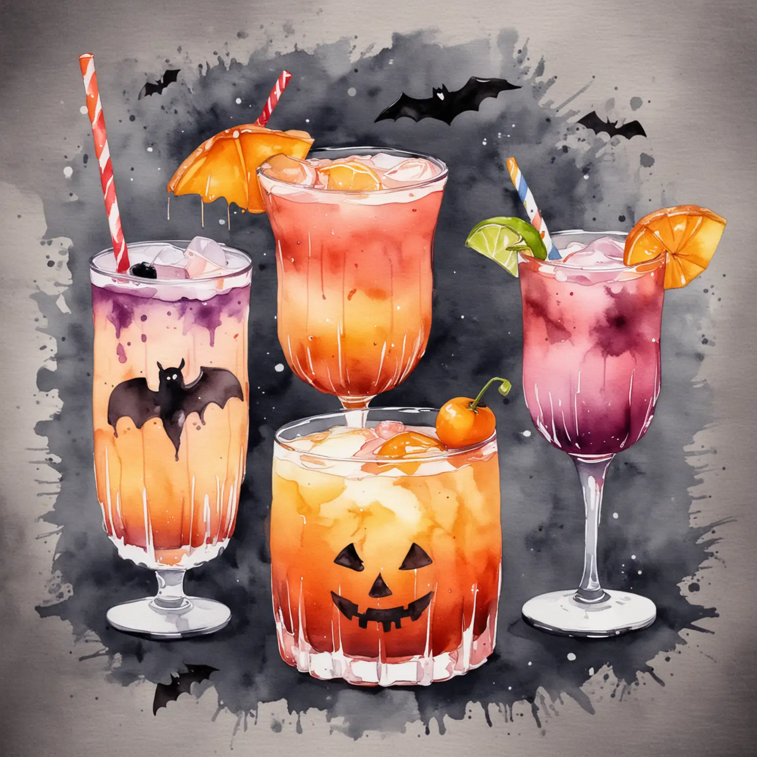 Watercolor Halloween Cocktails without Straw