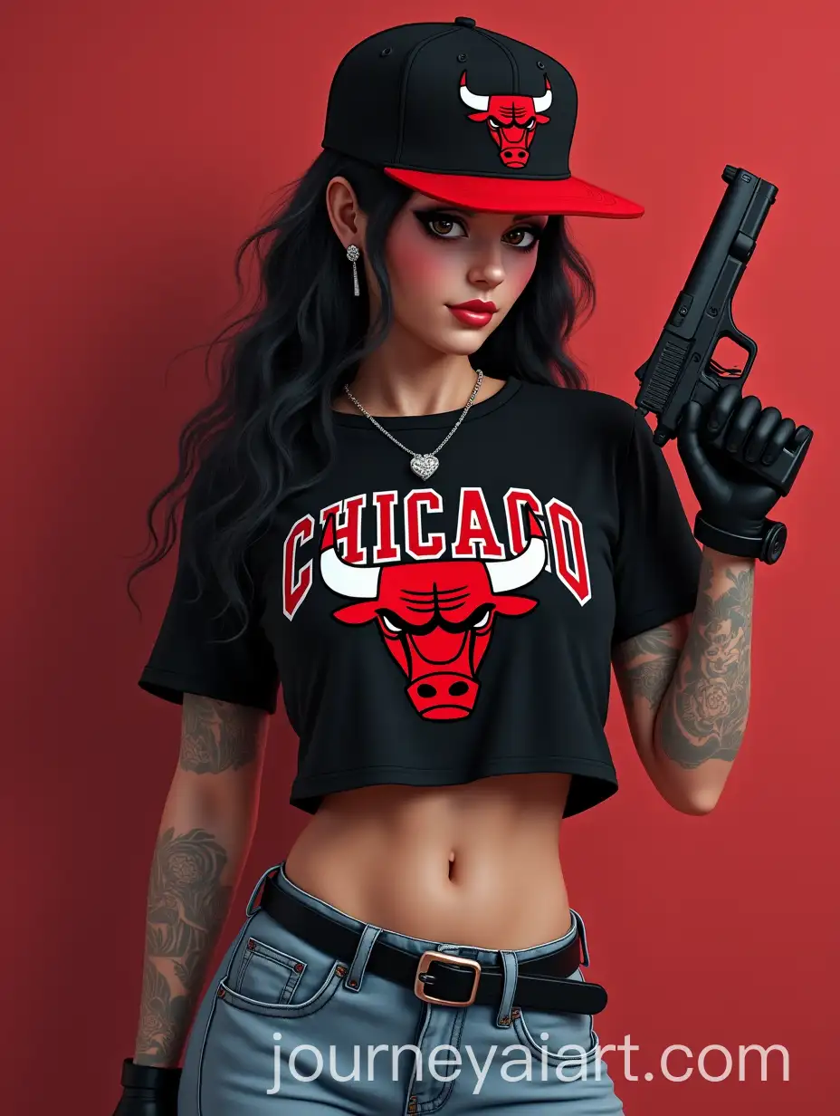 Woman-in-Chicago-Bulls-Snapback-Black-Crop-Top-and-High-Heels-with-Playful-Smile