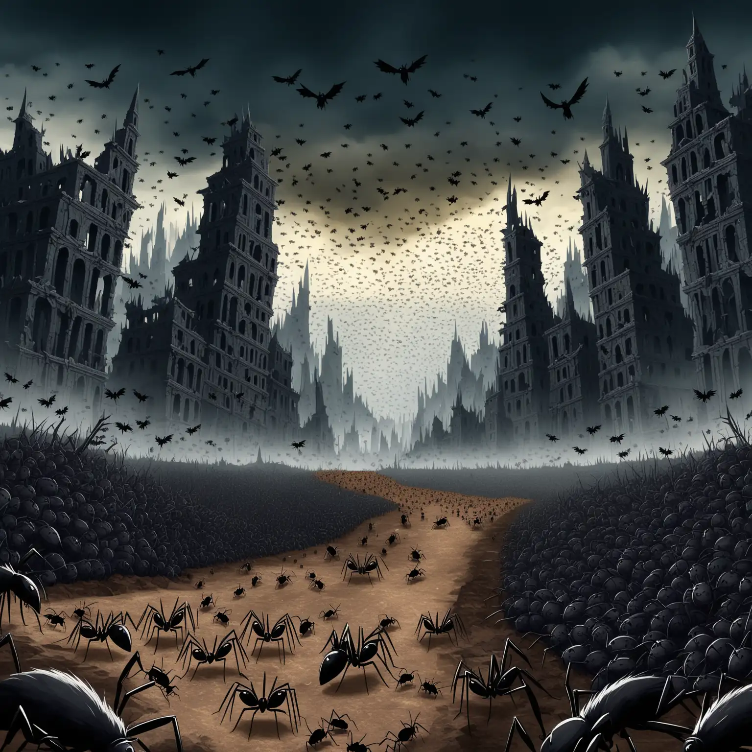 Dark-Fantasy-Scene-with-Ant-Horde-and-Crows-in-Ruined-City