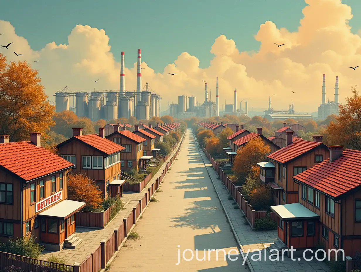 USSR-Street-Scene-with-BELYE-ROSY-and-Industrial-Background