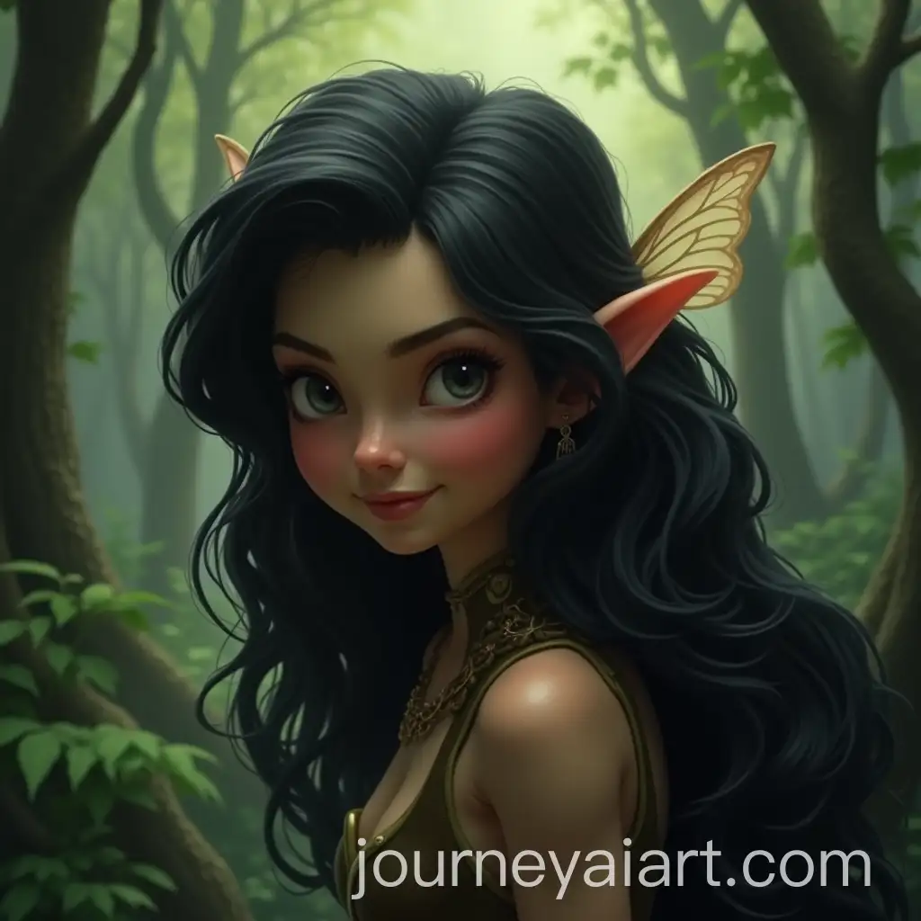 Fairy-with-Long-Black-Wavy-Hair-in-a-Magical-Forest