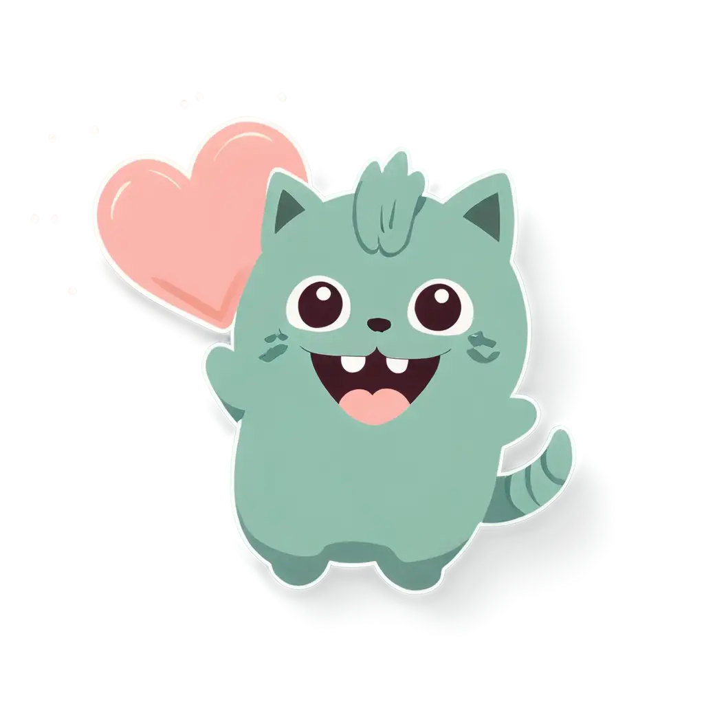 Minimalist childlike, Korean pastel illustration, flat sticker: white cute chibi Godzilla dinosaur cat shape, happily smiling and eating heart-shaped taiyaki, with a colorful heart next to it and a speech bubble above its head.   Display text 'Yummy'.     The background is a blurry, rainy Taipei street scene with depth of field.