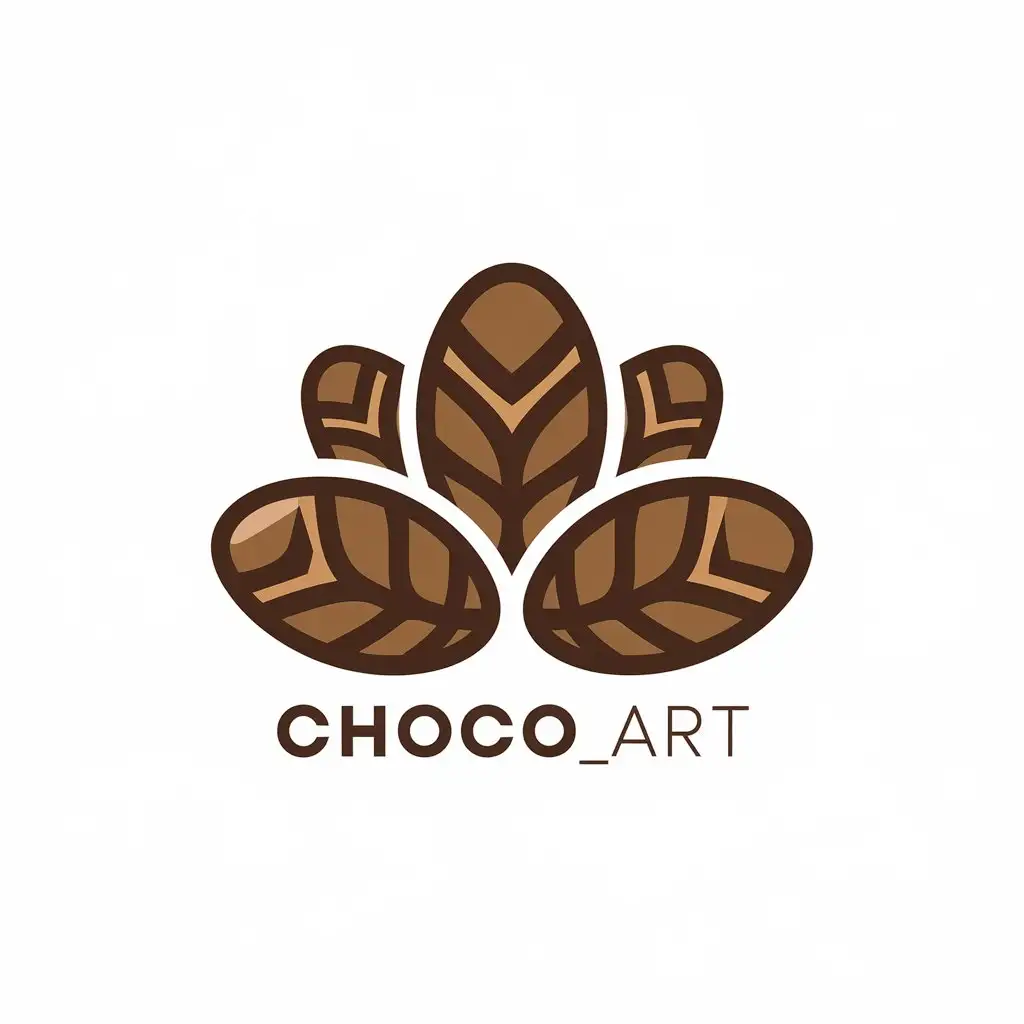 a vector logo design,with the text "choco_art", main symbol:cocoa beans,Moderate,be used in confectioner industry,clear background