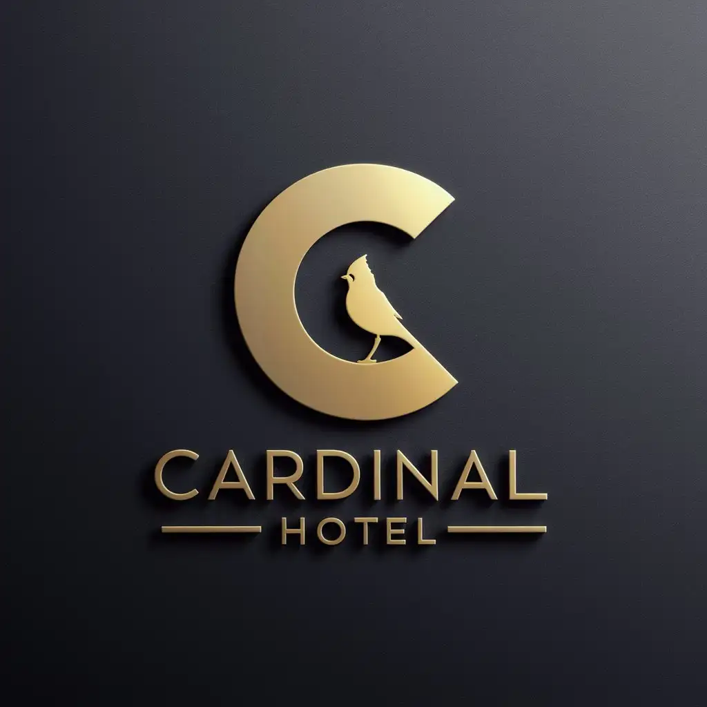 LOGO Design For Cardinal Hotel Luxury Gold 3D Black with Cardinal Bird Theme