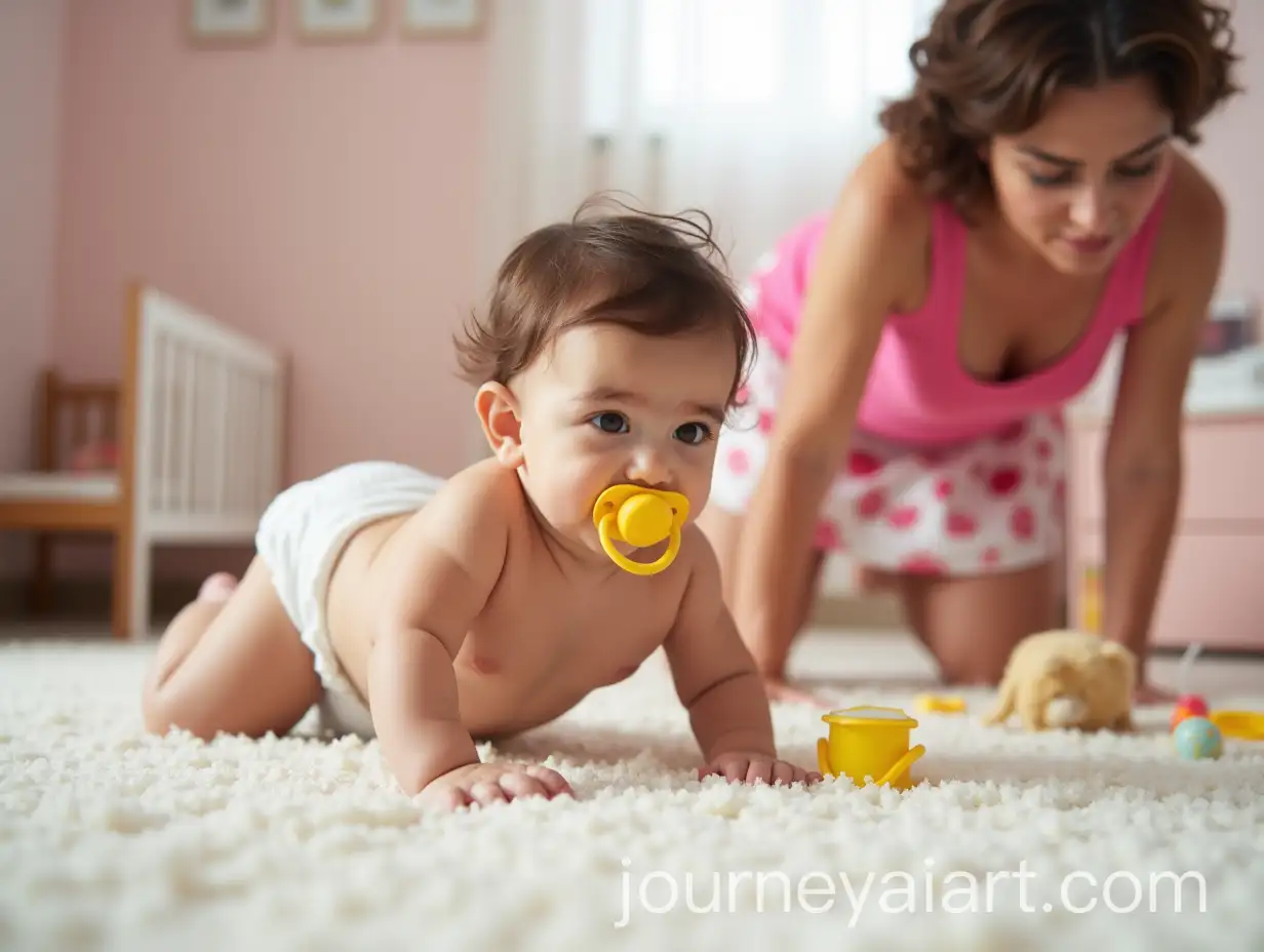9MonthOld-Baby-Boy-Crawling-with-Playful-Mom-in-a-Girlish-Room