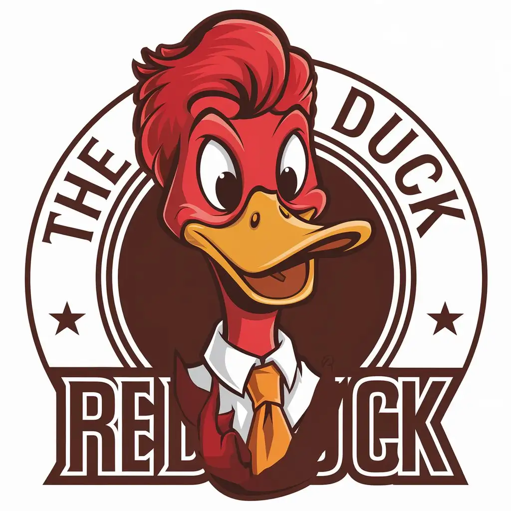 LOGO-Design-for-The-Red-Duck-Animated-Red-Duck-Character-with-Good-Hair-and-Orange-Tie