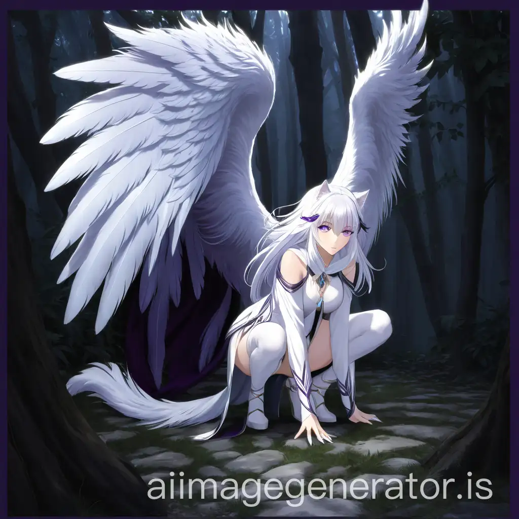 Anime-Woman-with-Feline-Features-and-FeatheredAI-Image-Prompt-Expansion-Wings-in-Crouch-Position