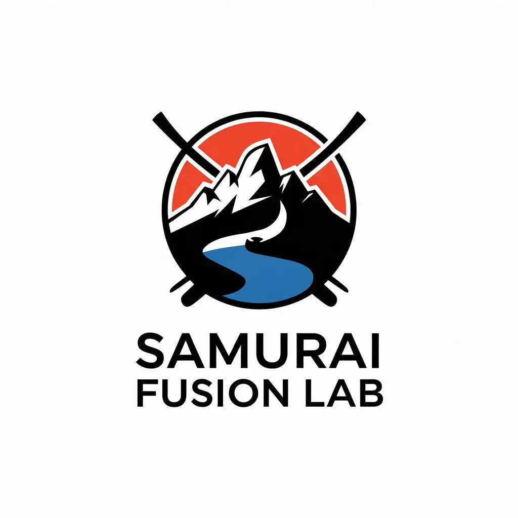 LOGO Design for Samurai Fusion Lab Minimalistic Mountain River and Samurai Theme