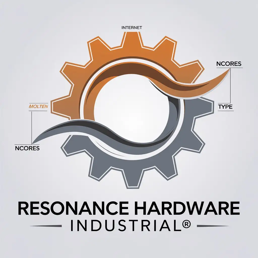 LOGO Design for Resonance Hardware Industrial 3D Gear Engagement Wave with Zinc Gray Molten Iron Gradation Theme