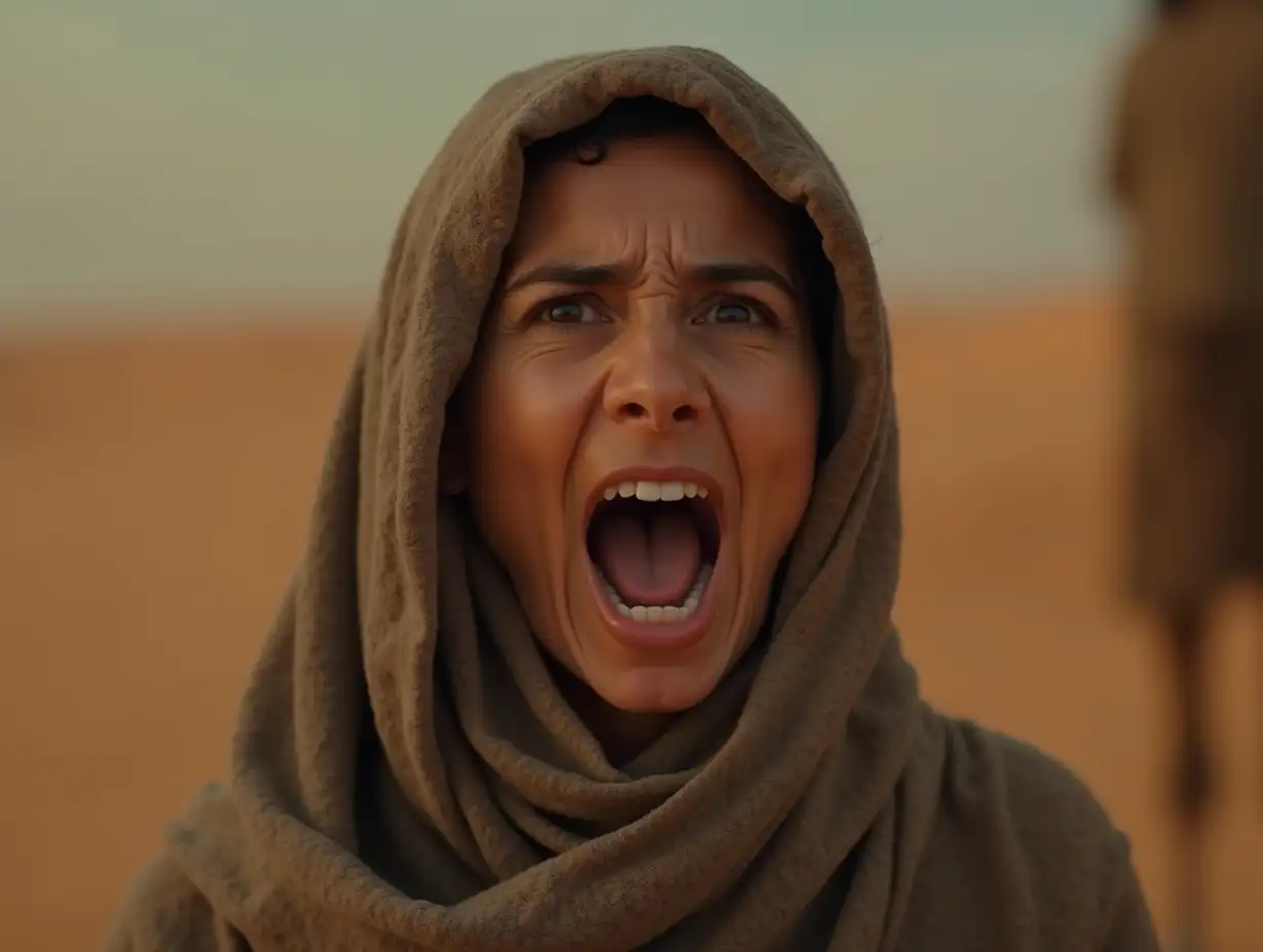 Arabian woman afraid and screaming