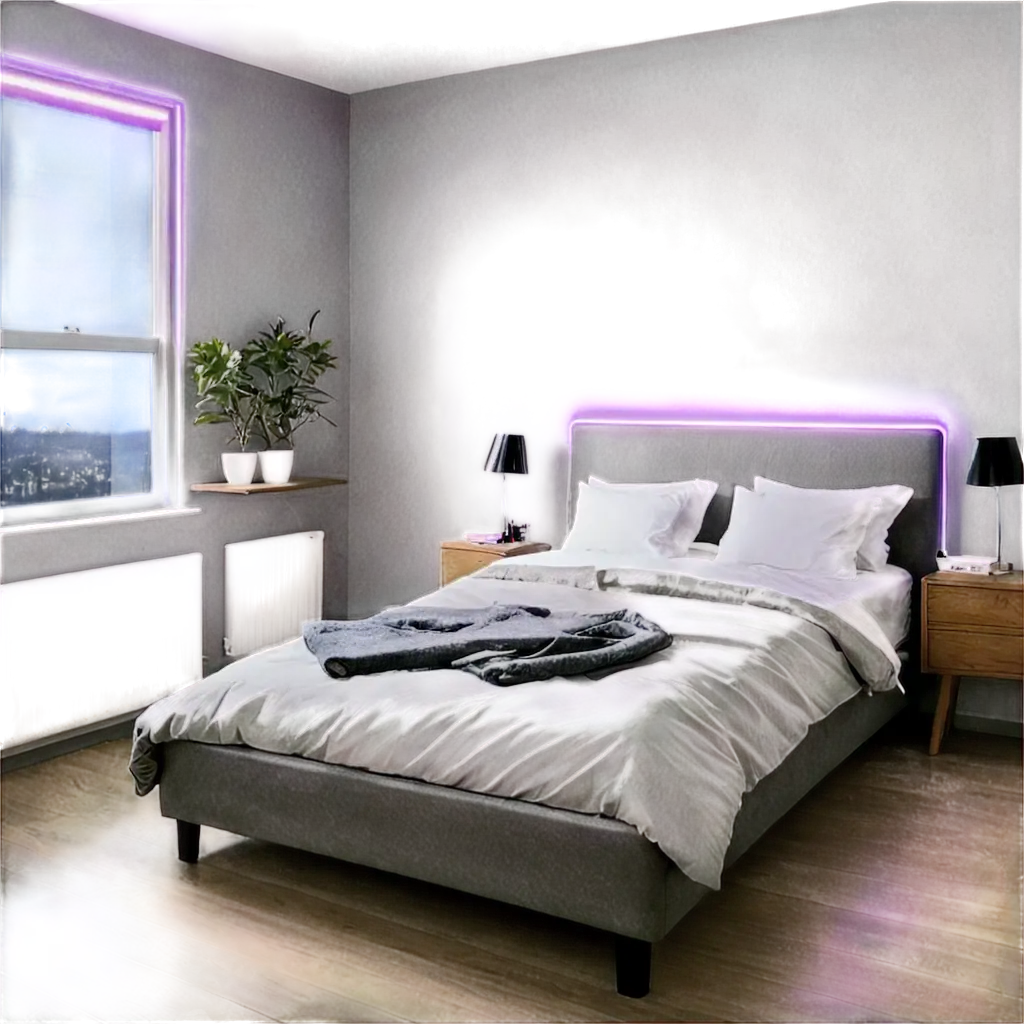 Neonlit-Bedroom-with-Single-Bed-and-Dark-Window-View-PNG-Image-for-Creative-Projects