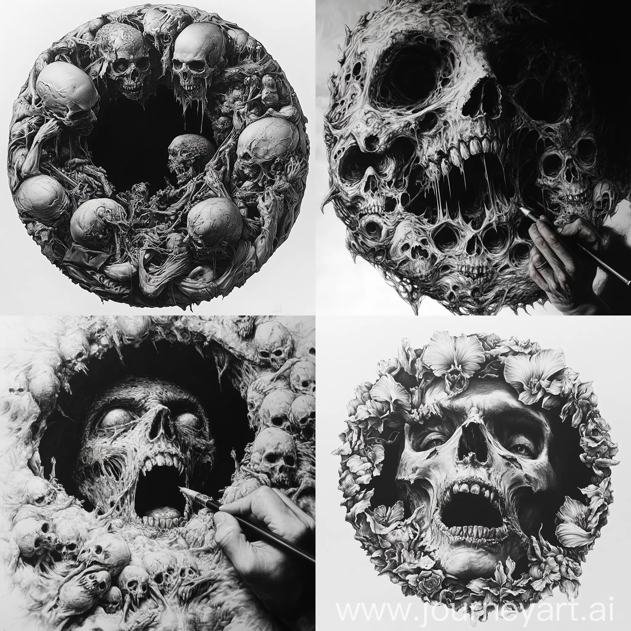 Highly-Detailed-Black-and-White-Zombie-Art-Emerging-from-a-Dark-Hole