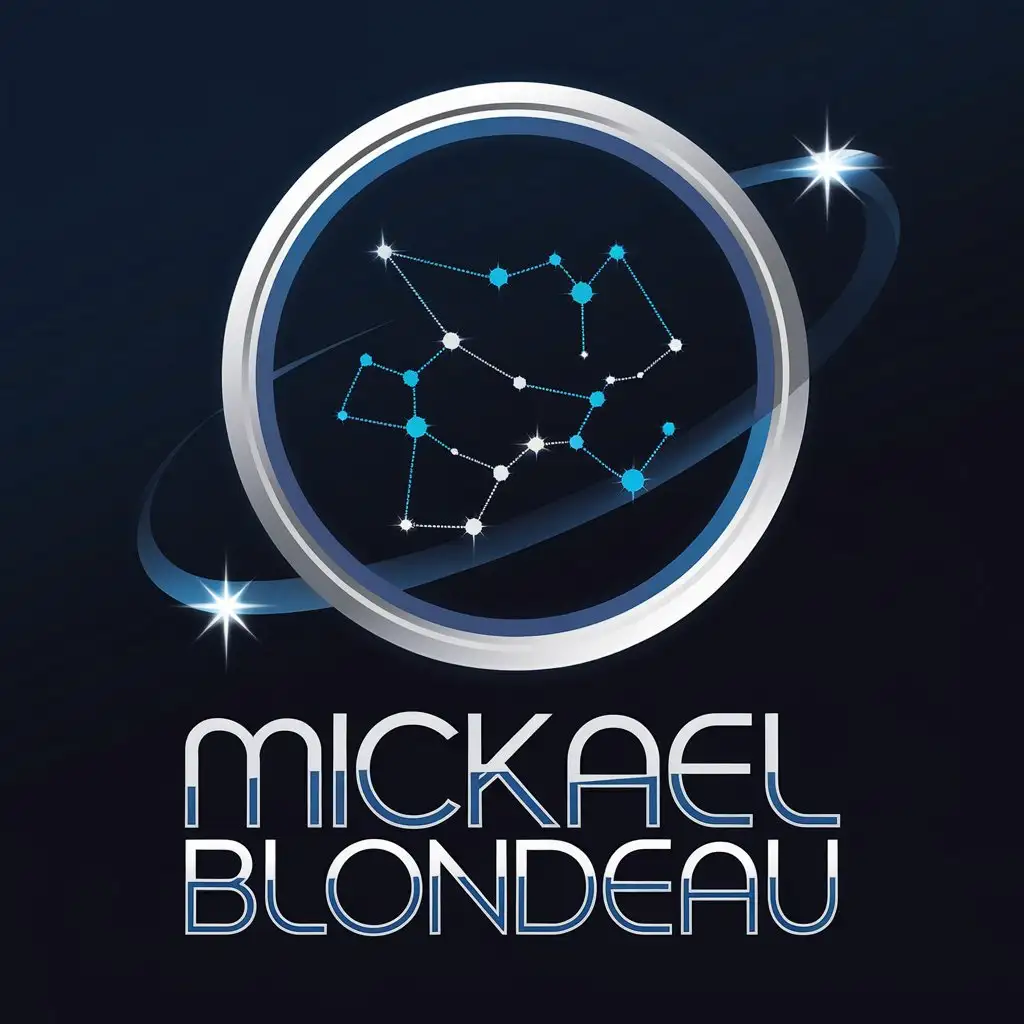 LOGO Design for Mickael Blondeau ConstellationInspired Circle with Silver and Blue Elements for Technology Industry