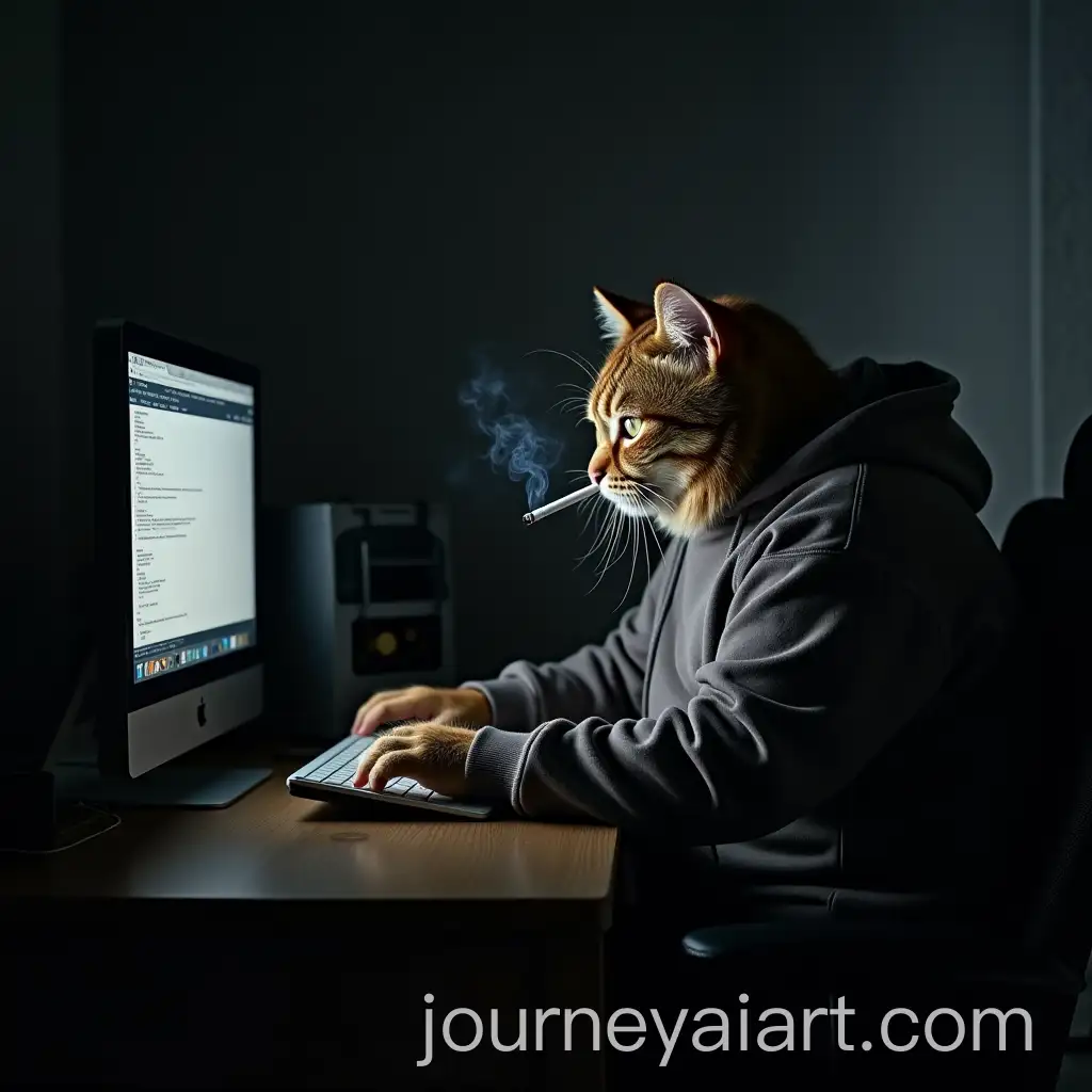 Skuf-the-Fat-Cat-in-a-Sweatshirt-Smoking-a-Cigarette-at-the-Computer-in-a-Dark-Hacker-Room