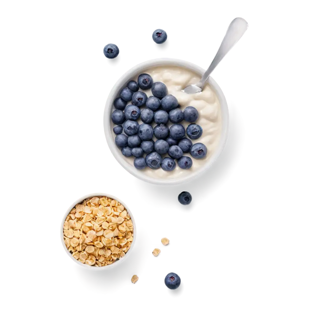 Aerial-View-PNG-of-Yogurt-Bowl-with-Blueberries-and-Cereals-Perfect-for-Food-Wellness-Content