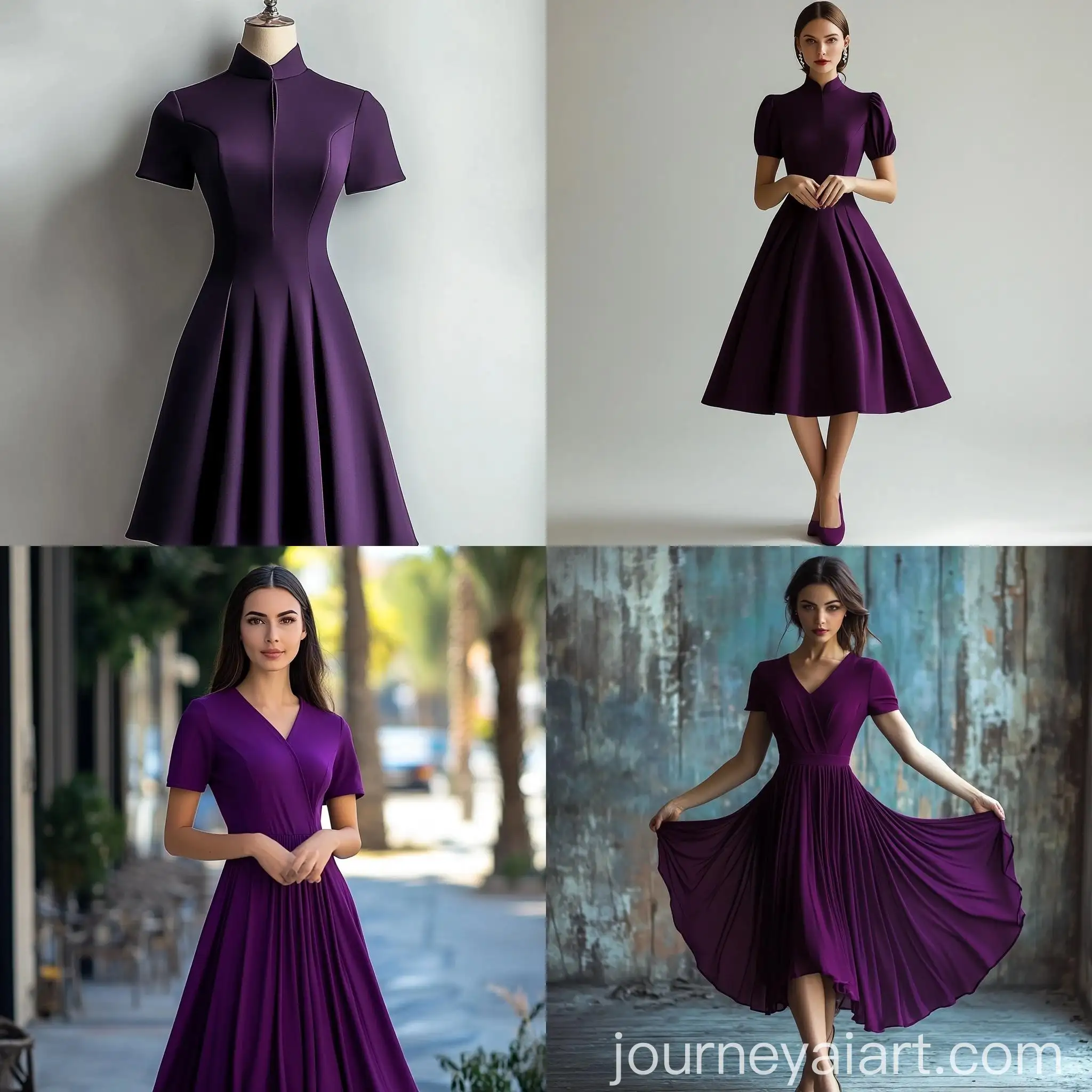 Elegant-Dark-Purple-Midi-Dress-with-Short-Sleeves