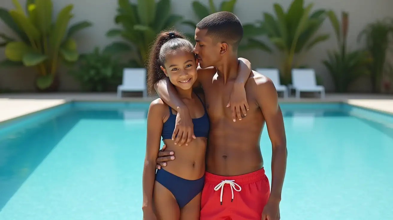 Affectionate-Sibling-Bond-Young-Mulatto-Girl-and-Teenage-Boy-by-the-Pool