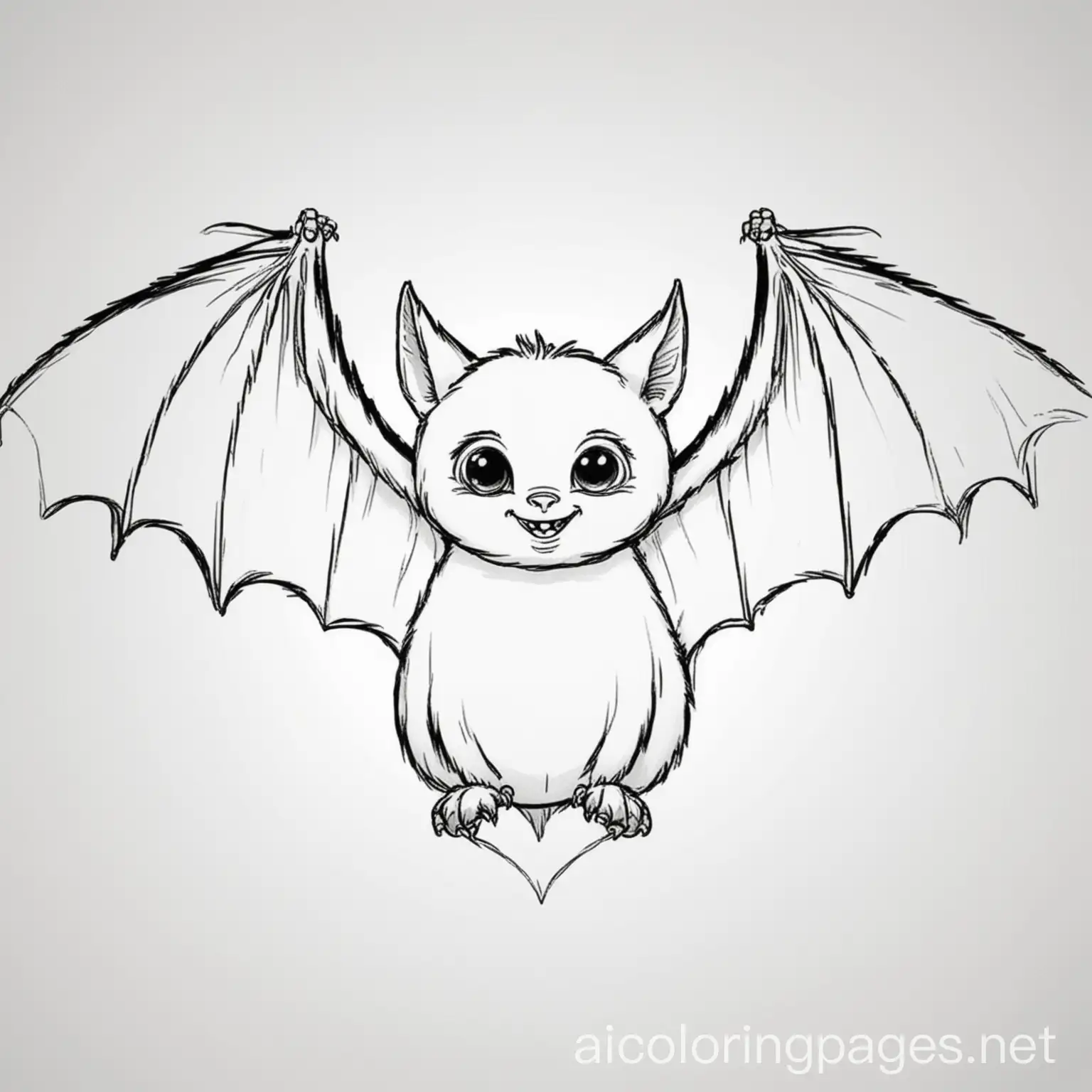 bat, Coloring Page, black and white, line art, white background, Simplicity, Ample White Space. The background of the coloring page is plain white to make it easy for young children to color within the lines. The outlines of all the subjects are easy to distinguish, making it simple for kids to color without too much difficulty