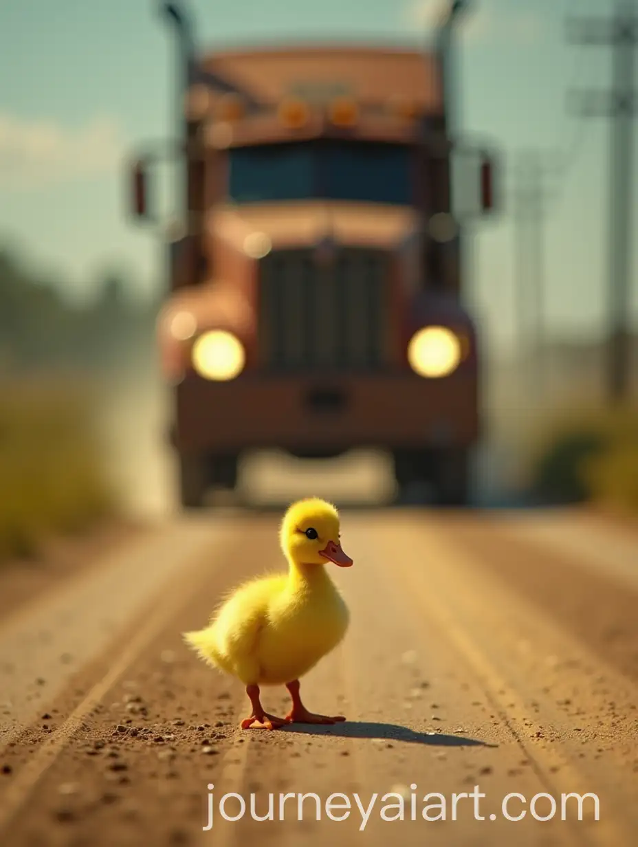 InAI-Image-Prompt-Expansionnocent-Duckling-on-Rural-Road-with-Approaching-Truck