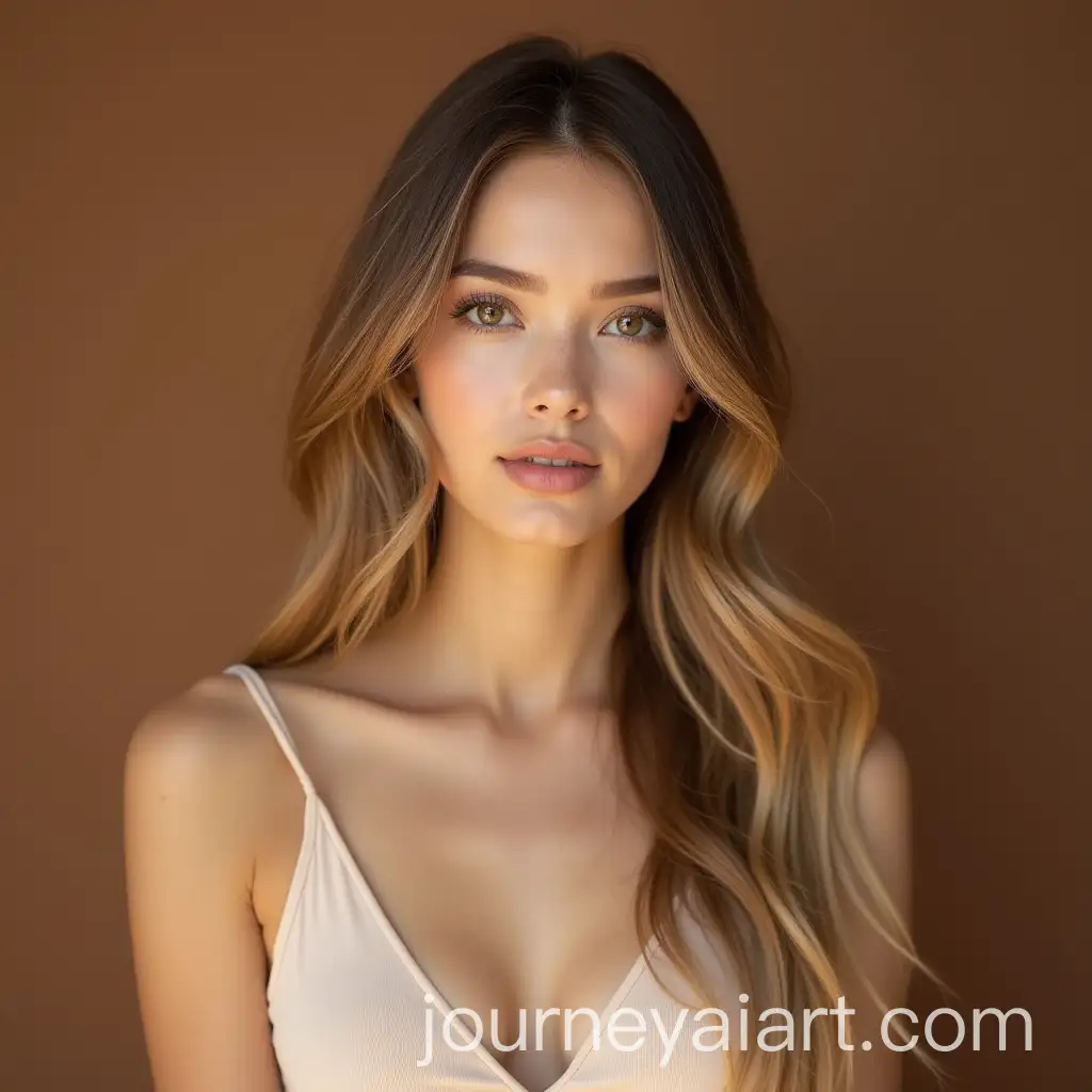 Beautiful-Light-Brown-Female-Model-with-Soft-Blonde-Hair-and-Aesthetic-Makeup-in-Beige-Top