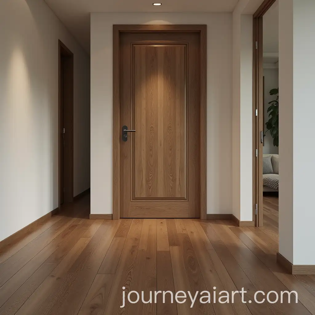 Dark-Teak-Wood-Floor-with-American-White-Oak-Door-in-Modern-Interior