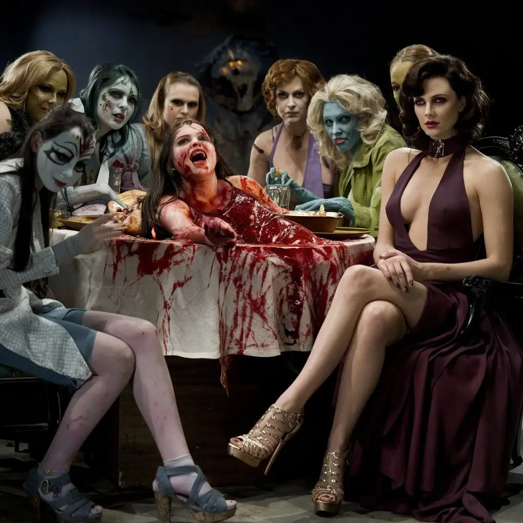 Vampire-Woman-Dining-in-a-Dark-Bar-with-Grisly-Feast