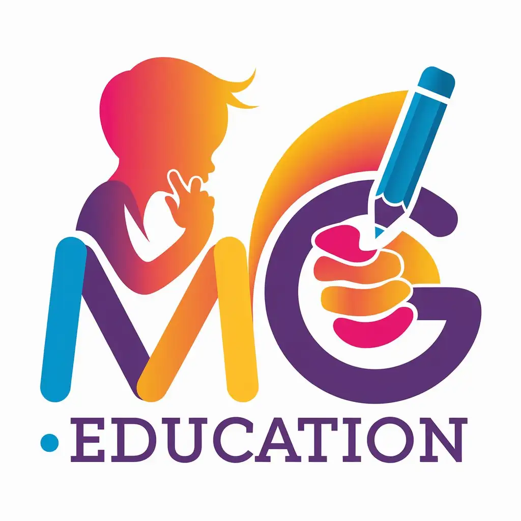 LOGO Design for MG EDUCATION Child Thinking with Hand and Pencil