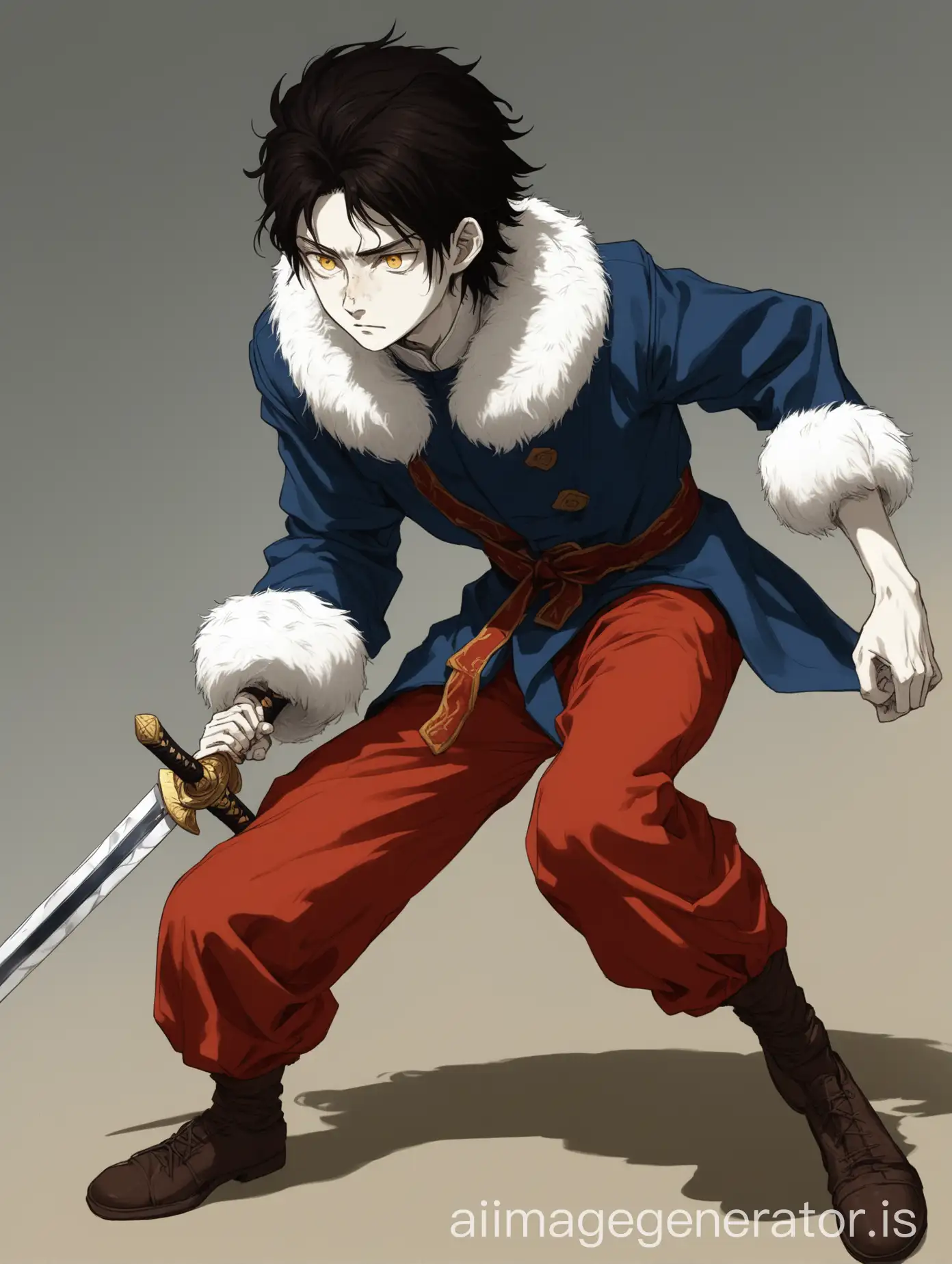 Teenage-Warrior-in-Blue-Jacket-with-Red-and-Gold-Eyes-in-Fighting-Pose