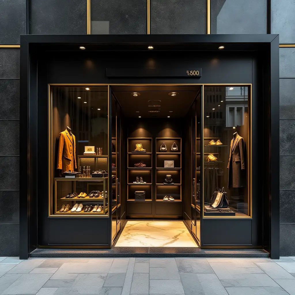 Exterior View of a HighEnd Black and Gold Store