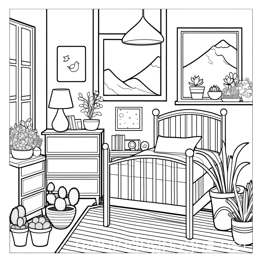 Cute-Succulent-Characters-in-a-Cozy-Bedroom-Coloring-Page