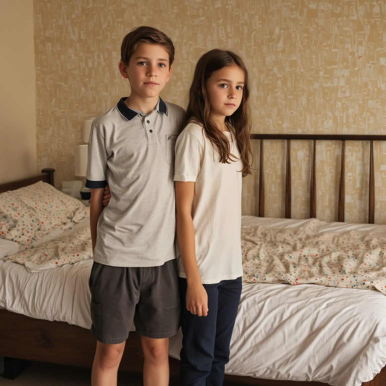 12YearOld-Boy-and-Girl-Standing-in-Bedroom-in-Front-of-Bed