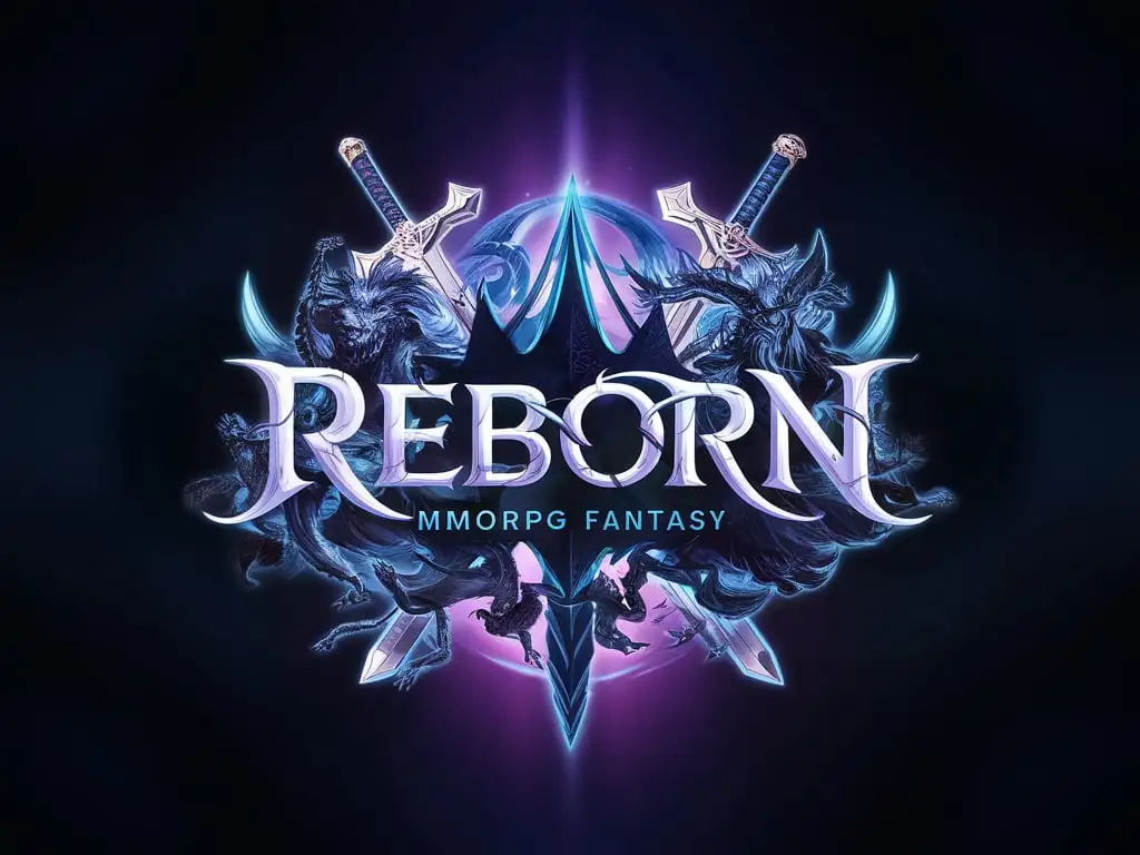 mmo rpg fantasy like logo for that contains the word 'Reborn'