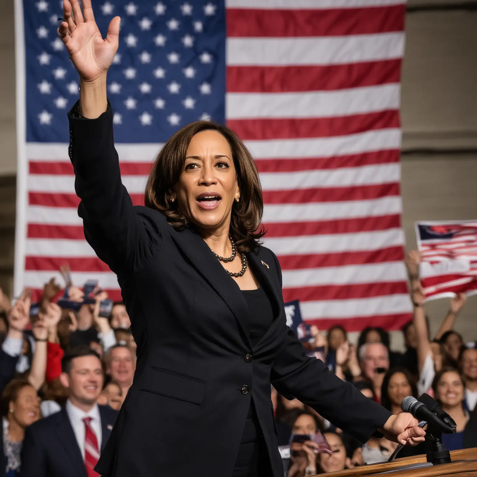 Kamala Harris Victory Pose American Flag