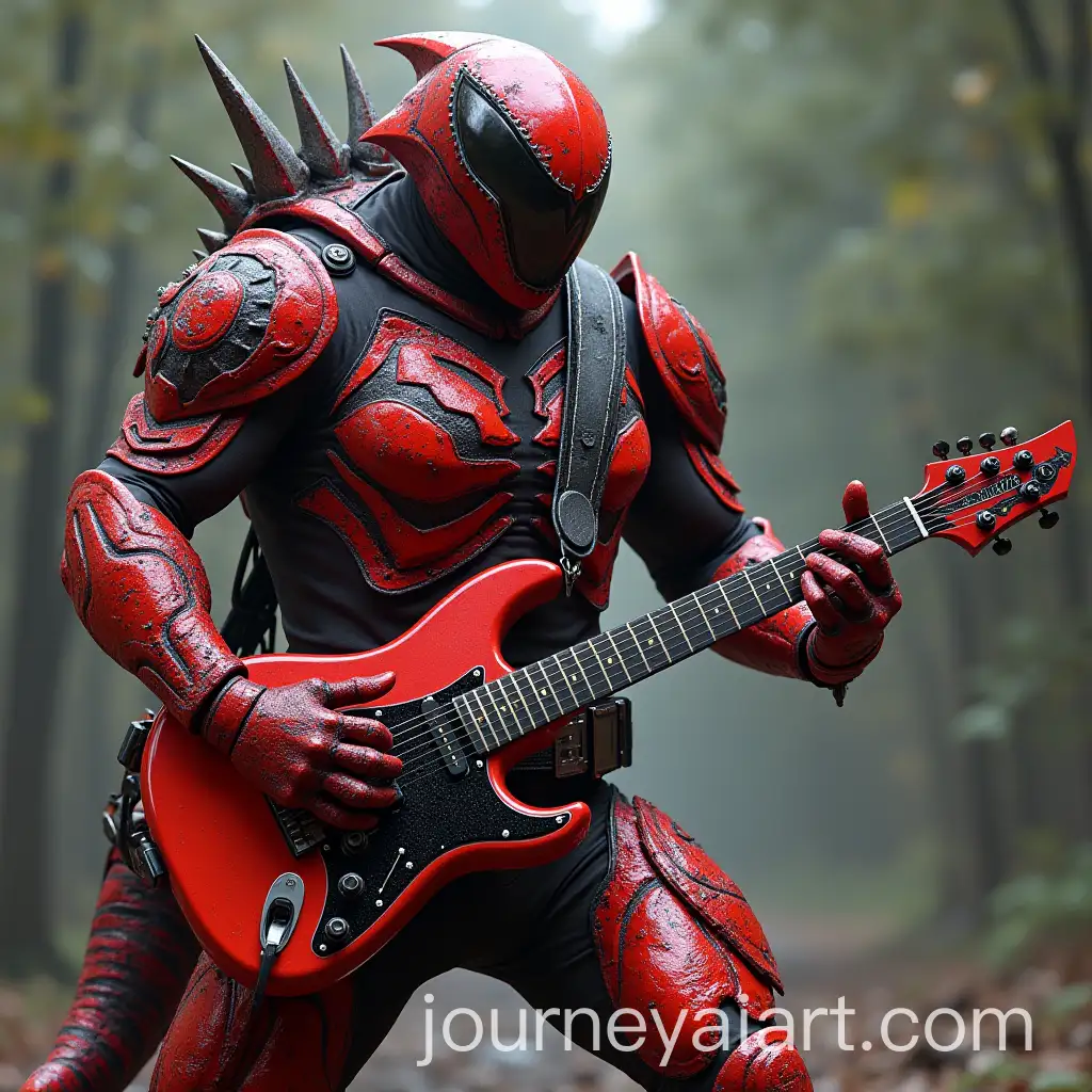 VenomAI-Image-Prompt-ExpansionInfused-Red-Ranger-with-TRex-Armor-Claws-and-Guitar