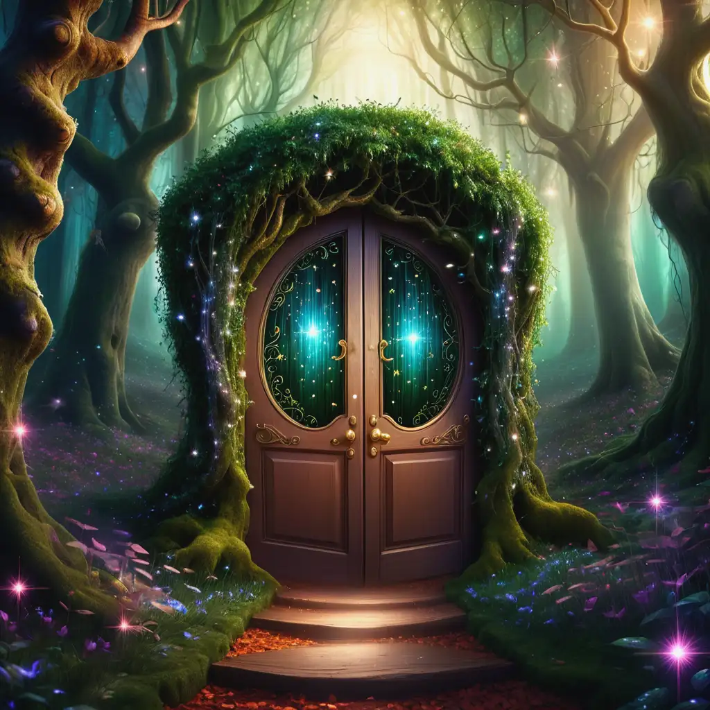 Dazzling Magical Door Surrounded by Enchanted Forest