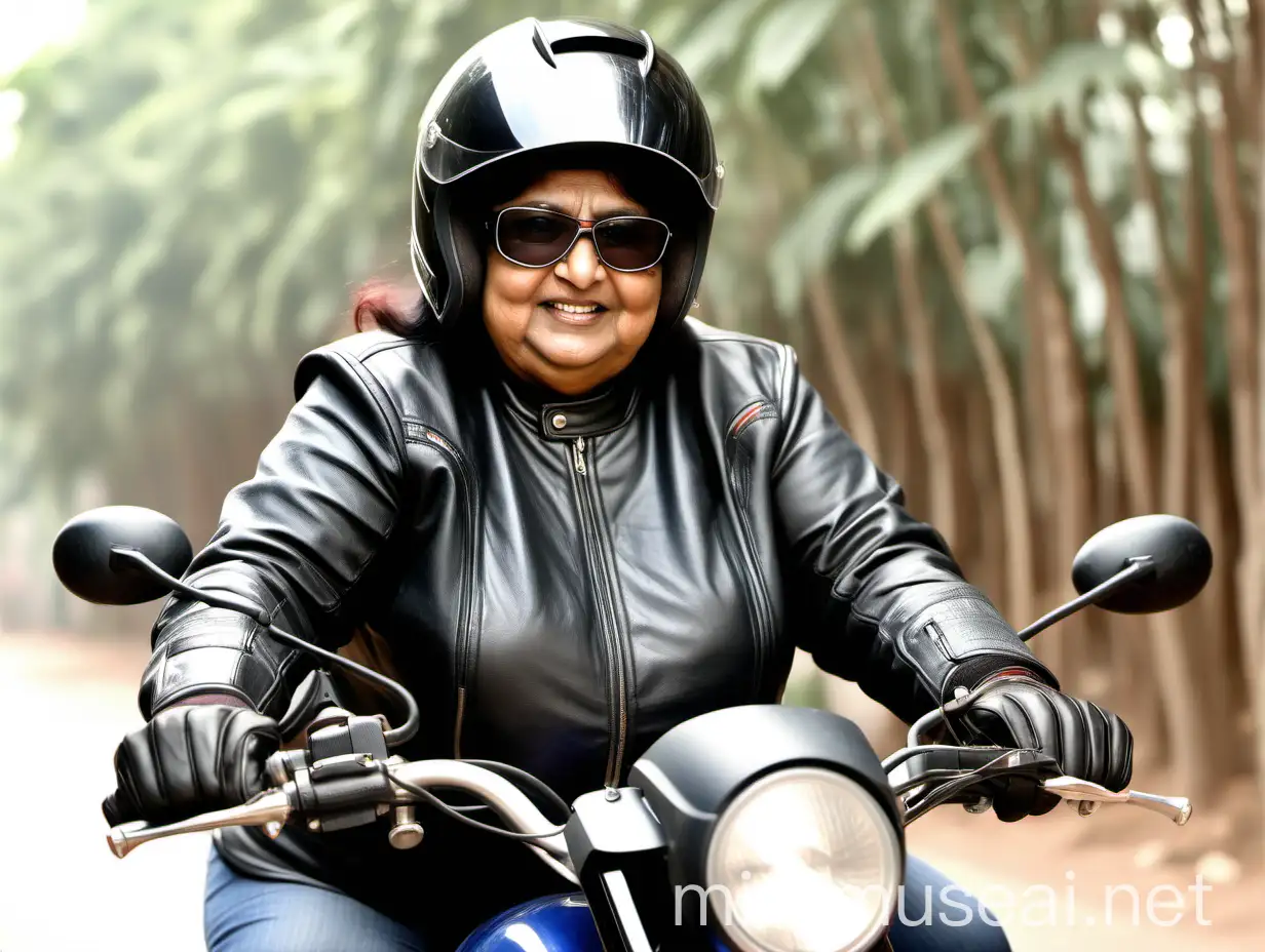 Curvy Indian Woman Age 63 Riding Super Bike in Full Gear