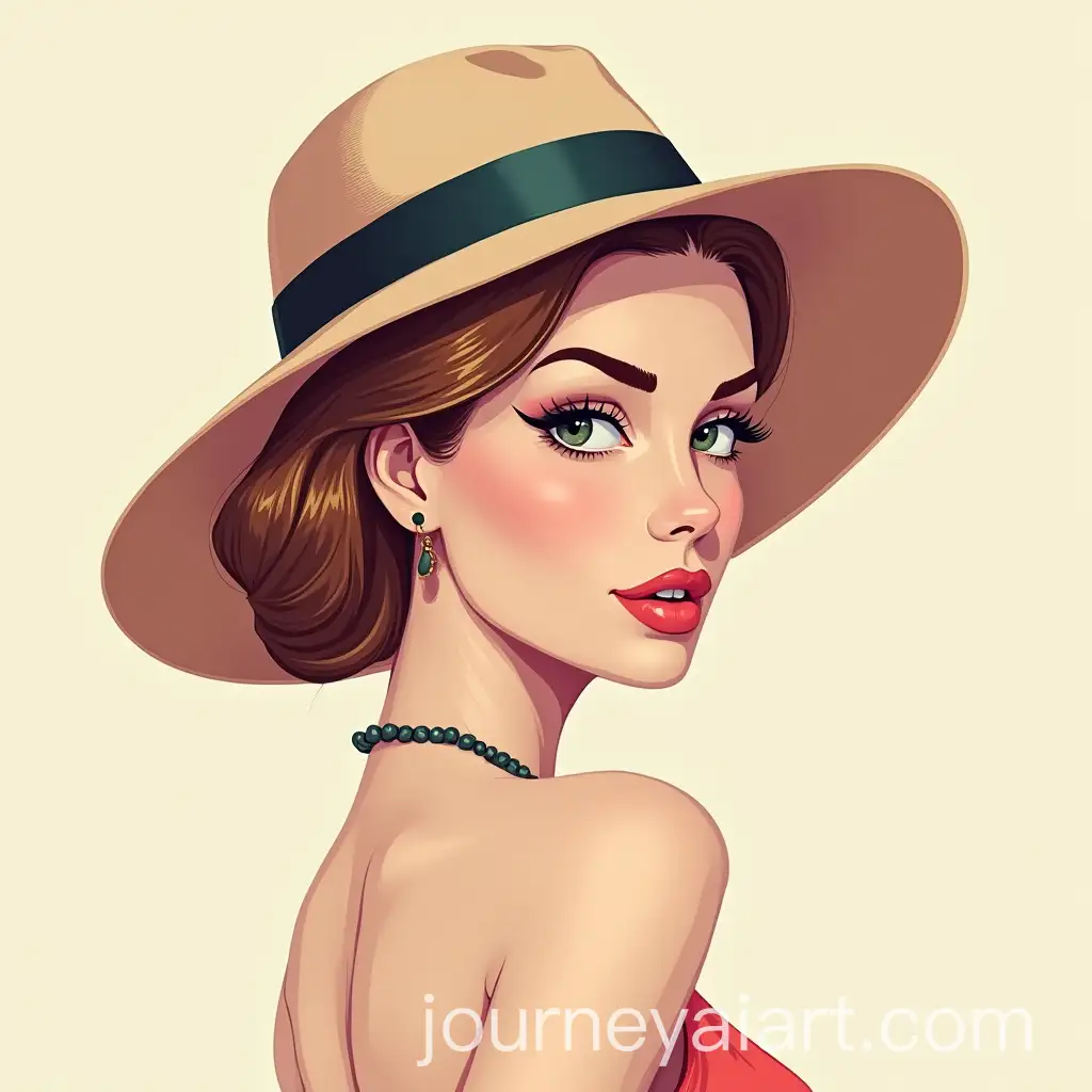 Classy-Woman-Wearing-Hat-in-Minimal-Comic-Style-with-Pastel-Colors