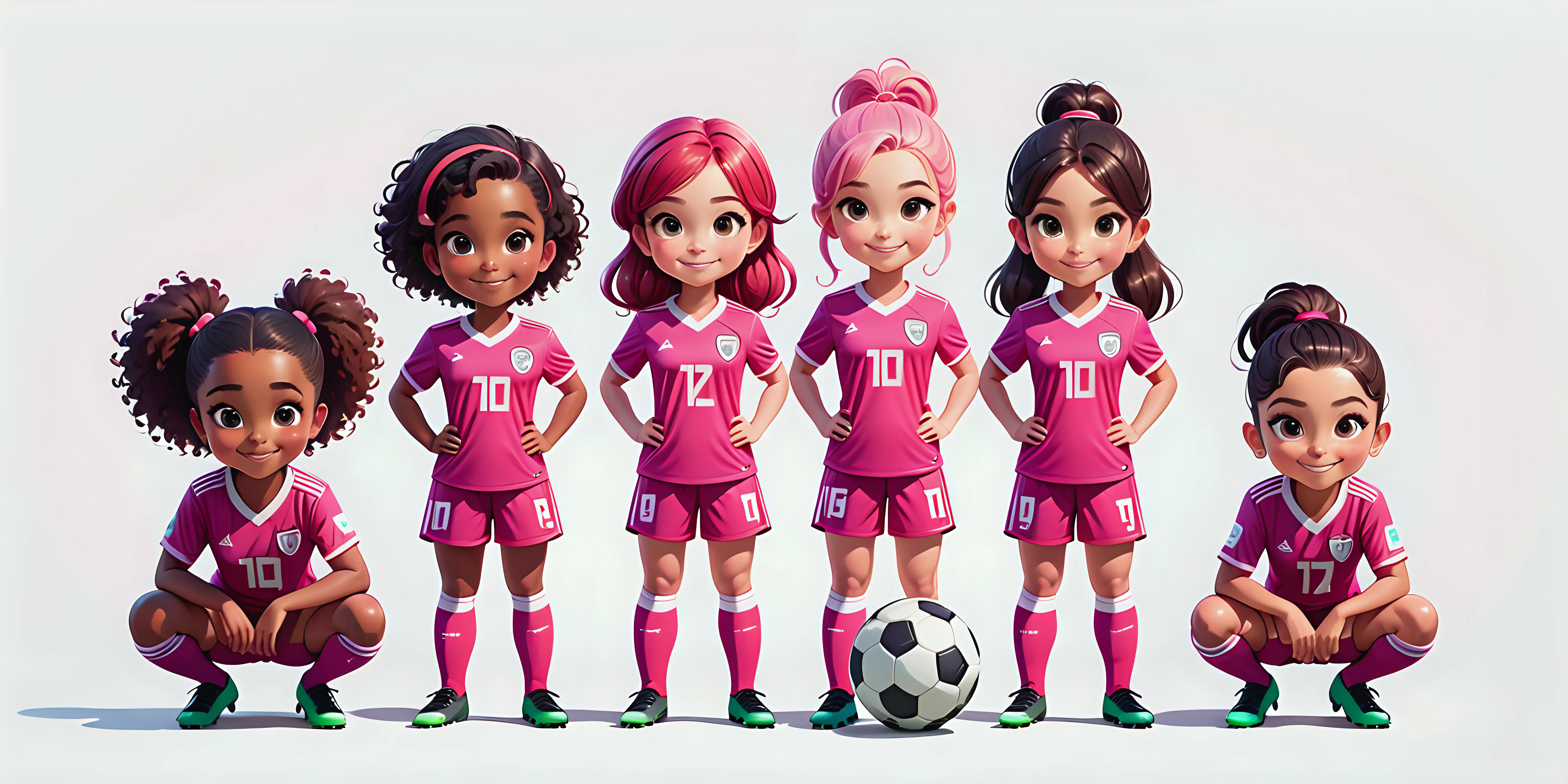 Cartoon Style Soccer Girls in Pink Uniforms