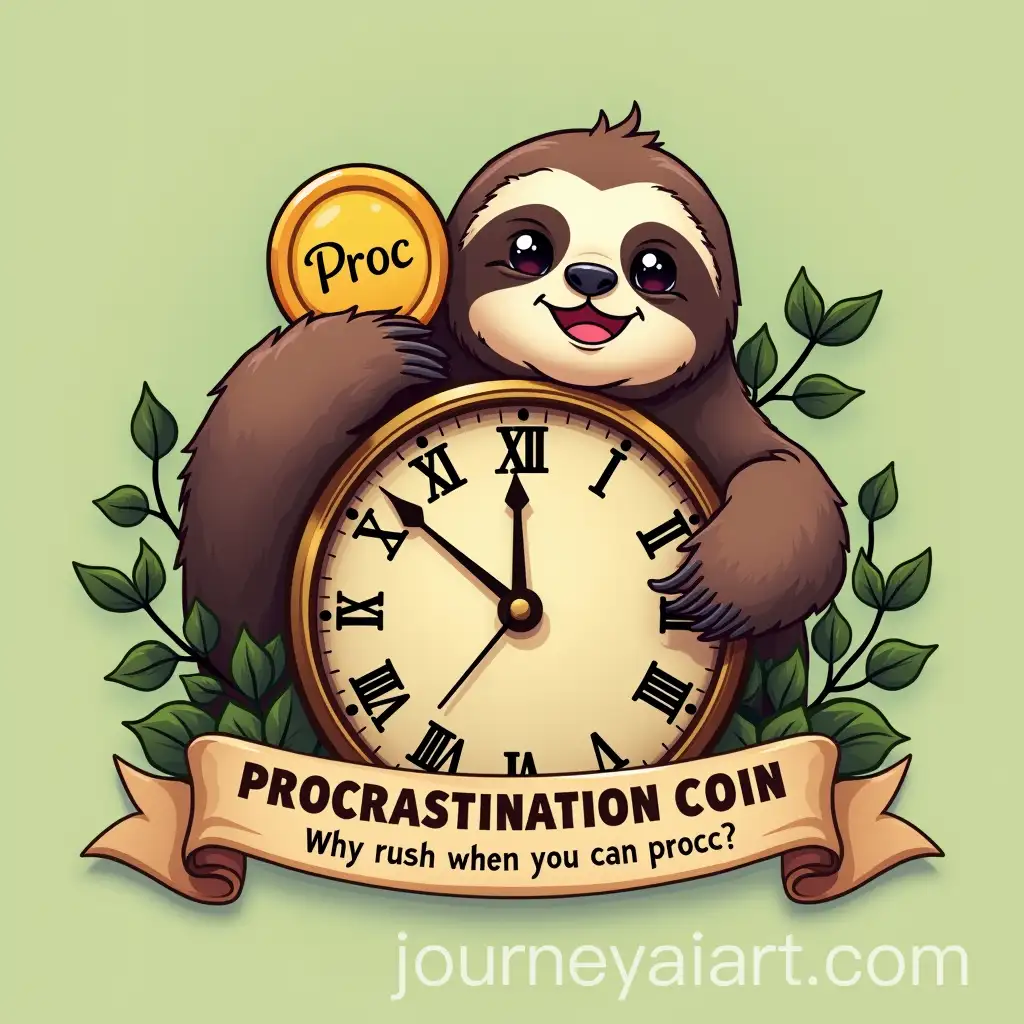 Whimsical-Sloth-with-Vintage-Clock-and-Procrastination-Coin