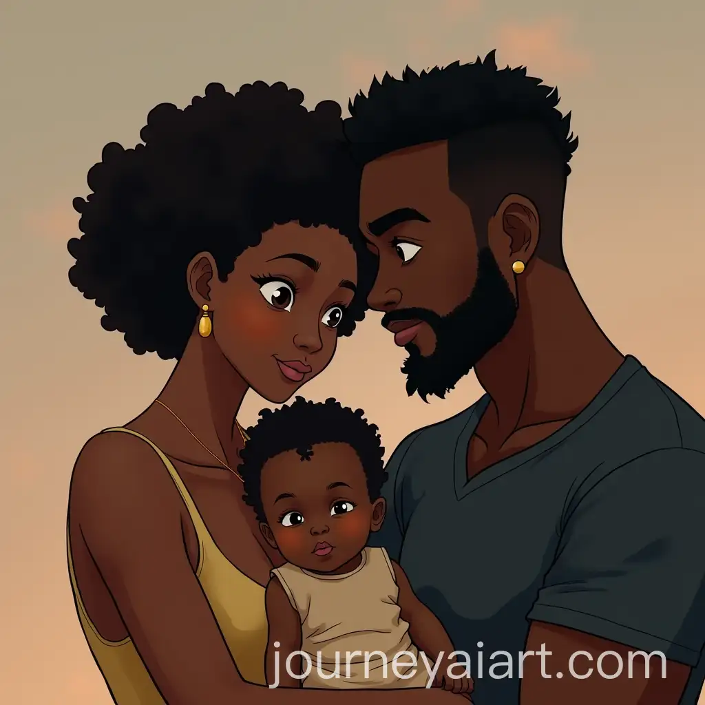 Anime-Style-DragonballInspired-Image-of-a-Black-Family-with-Baby