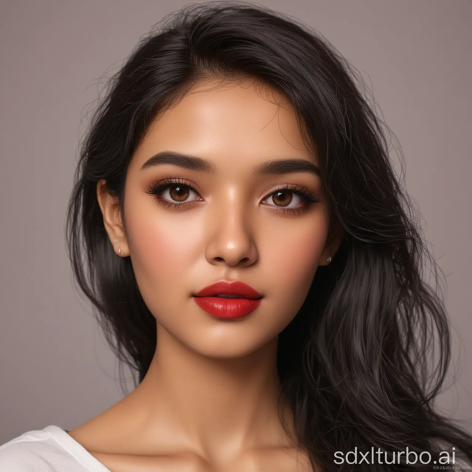 create a realistic ai person, she is a south asian girl, fair complex, red beautiful lips of age 25