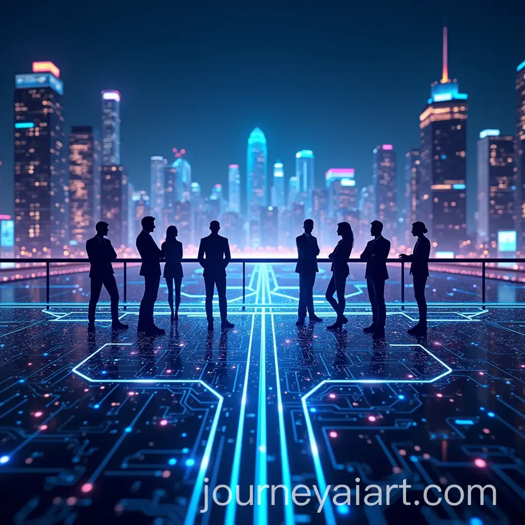 Futuristic-Glowing-Bridge-Connecting-AI-Experts-and-Professionals-in-HighTech-Cityscape