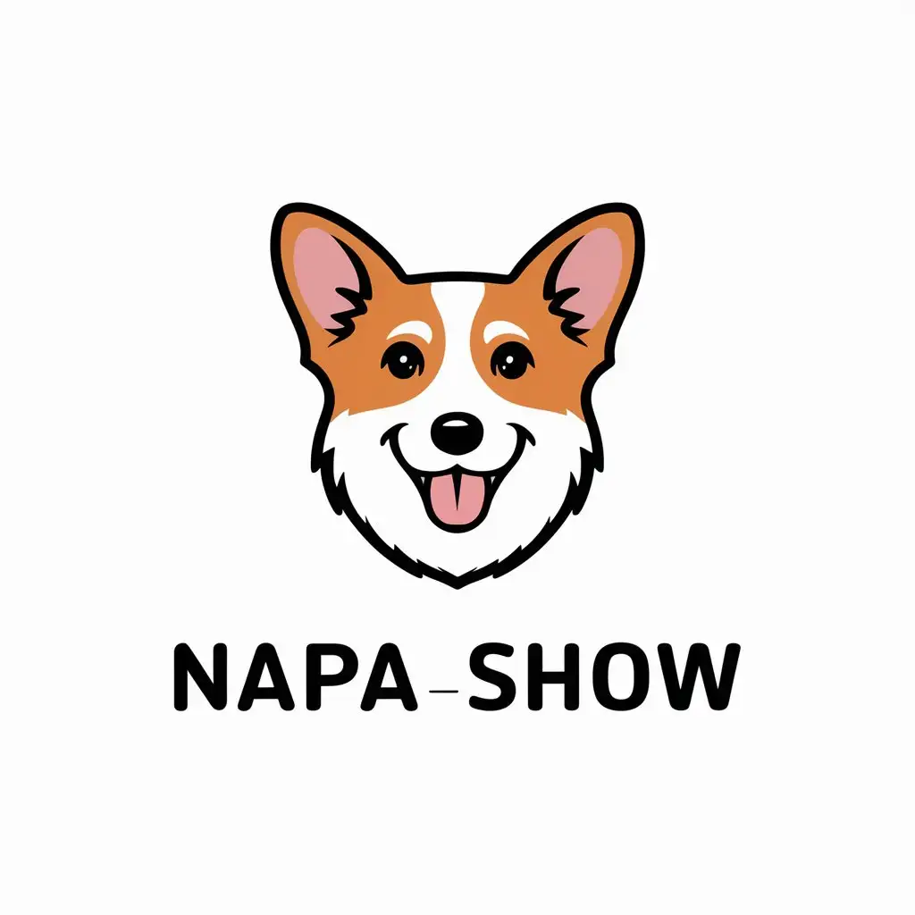 a vector logo design,with the text "Napa_Show", main symbol:Smiling Corgi dog,Minimalistic,be used in Entertainment industry,clear background