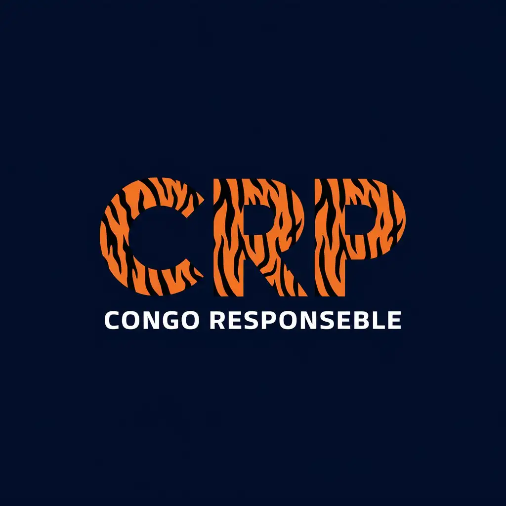 LOGO Design for CRP Congo Responsible Typographic Logo with Tiger Print Masked CRP Navy Blue Background