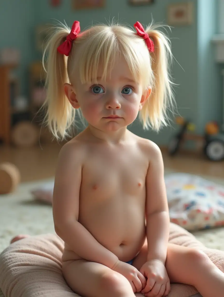 Slender-Young-Girl-with-Blue-Eyes-and-Blonde-Hair-Sitting-on-a-Pillow-in-Playroom